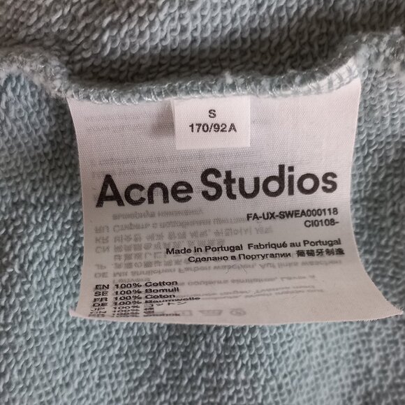 ACNE STUDIOS light blue turquoise hoodie with embroidered patch - Picture 10 of 12